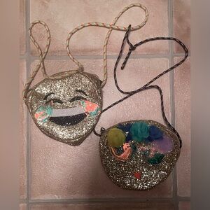 Crewcuts (2) Girls Small Purse Glitter Gold Smiley Faces, Floral